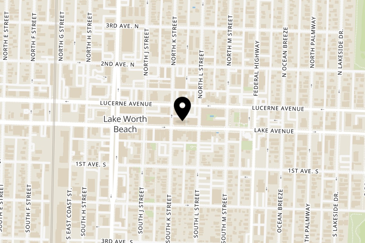 Map showing the location of Pelican Restaurant on 610 Lake Ave in Lake Worth Beach